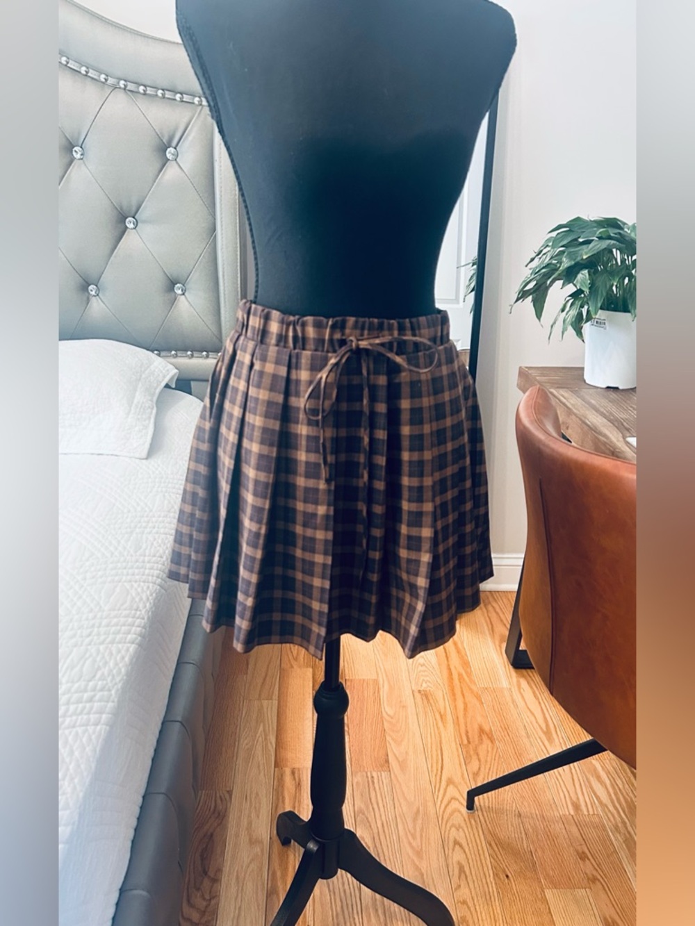 Zara Brown and Black Plaid Skater Skirt